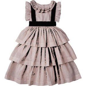 NELLYSTELLA Delilah Dress, Tiered pink cotton dress with velvet ribbon size 4T